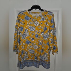 Kim Rogers Mustard and Blue Floral Long Sleeve Tee